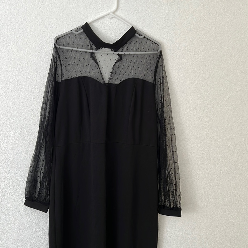 Black dress stretchy material lace detail on top and arms